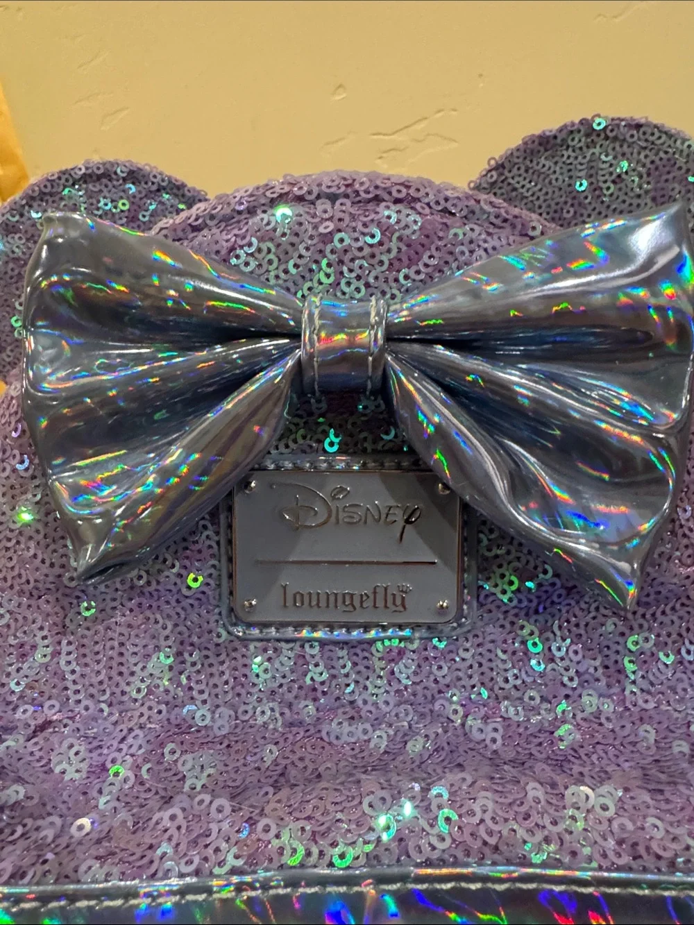 Loungefly Disney Purple Sequin Minnie Ear Mini Backpack with Holographic Bow